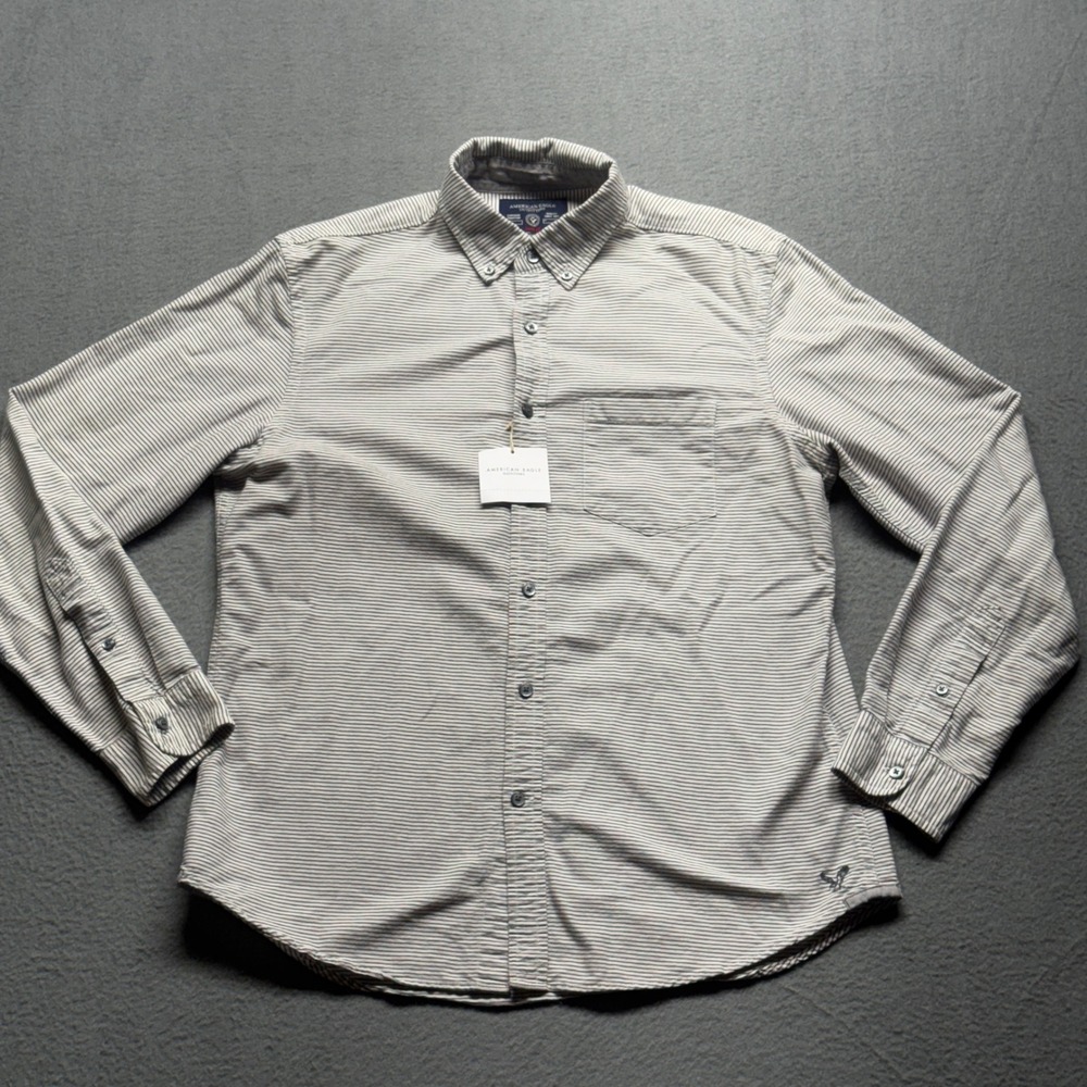 American Eagle Mens Medium Slim Fit Striped Button Down Shirt Long Sleeve Cotton